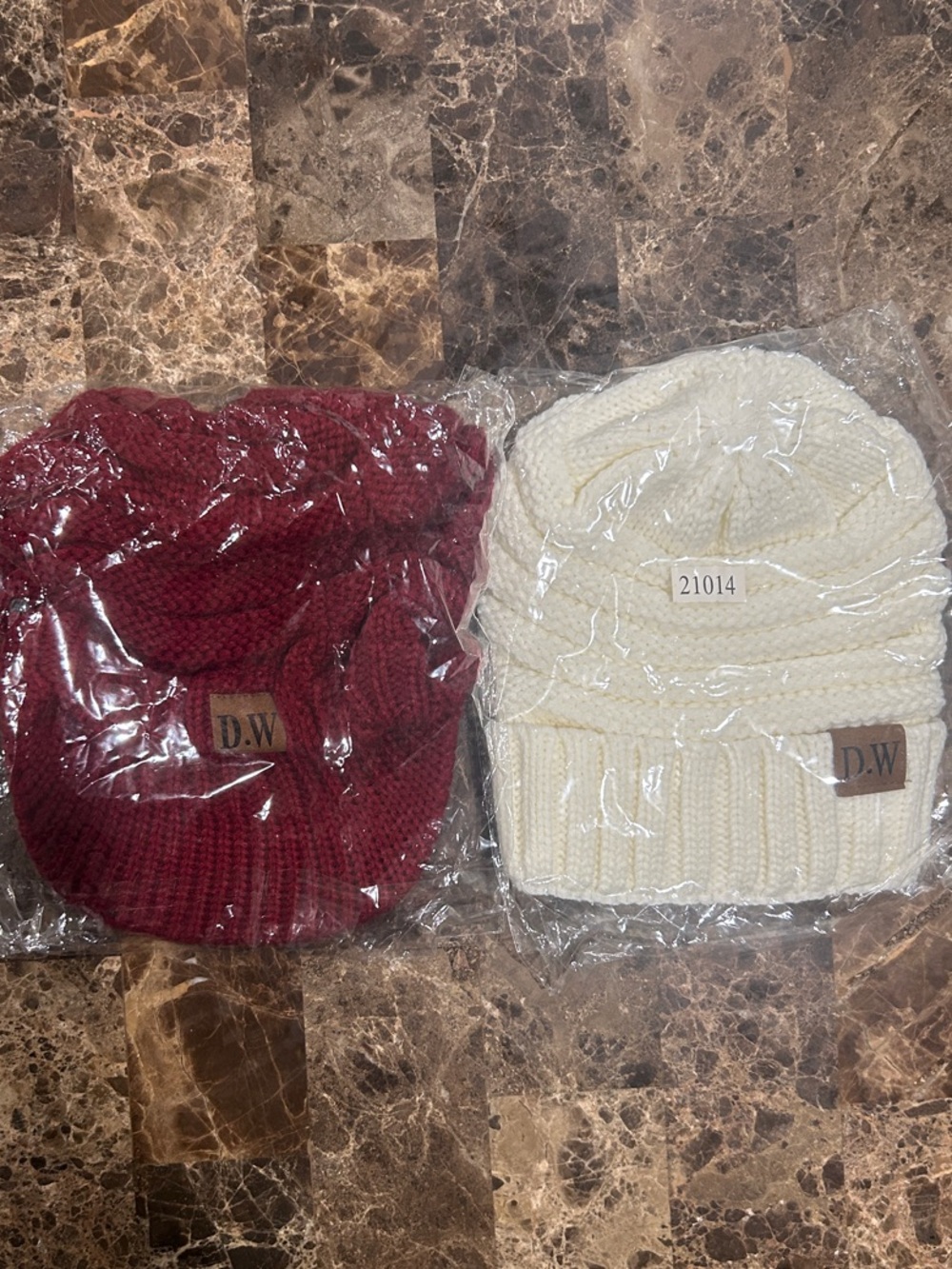 BUNDLE 2 D.W Pom Beanies - Cream and Burgundy